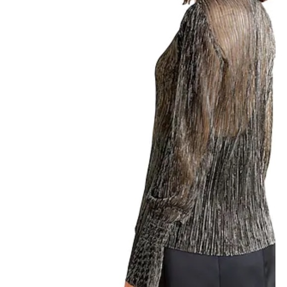 L’Agence Gold Metallic Sheer Top Smocked Neck Blouse - Picture 4 of 9